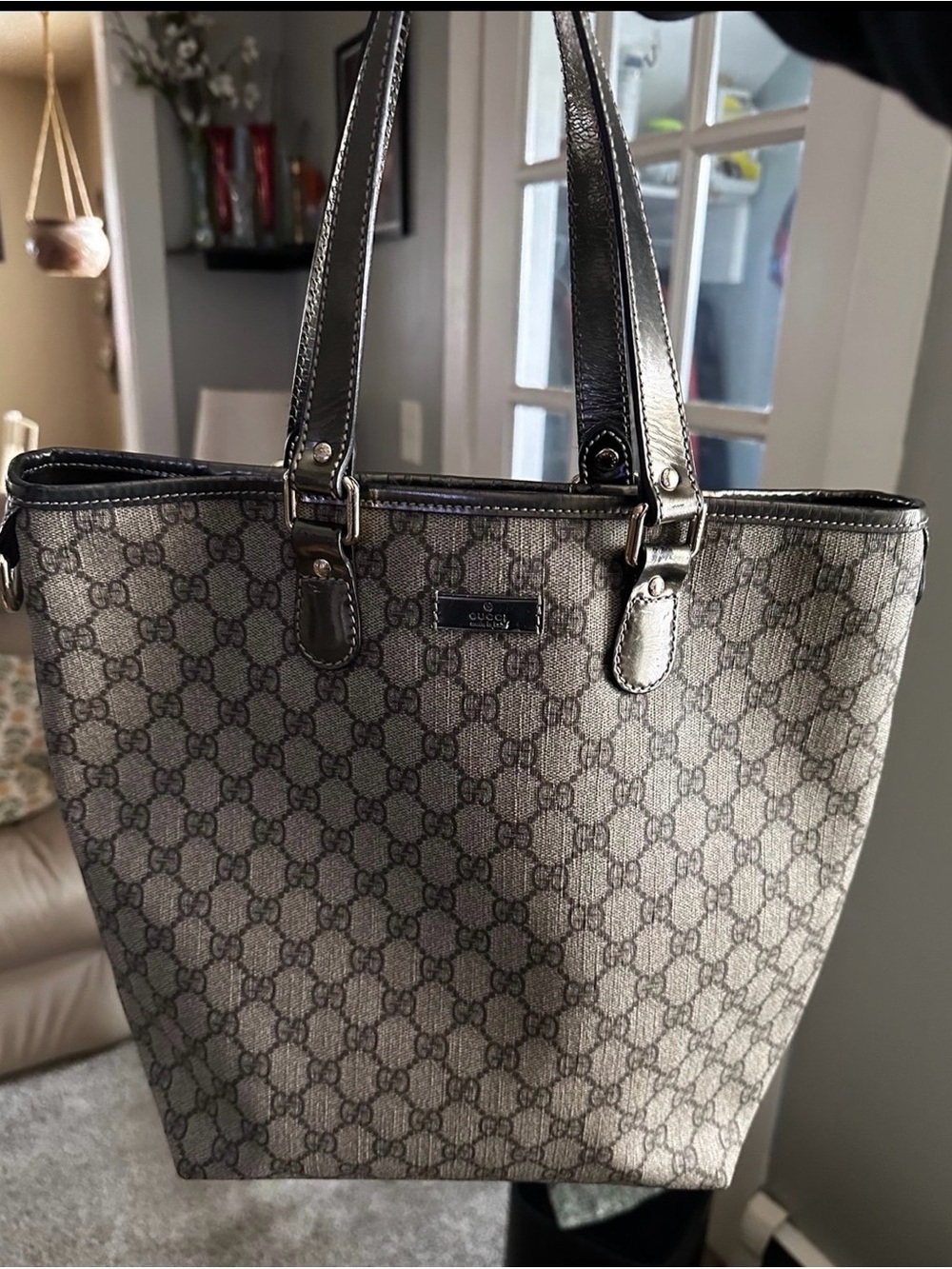 Gucci Brown Monogram Canvas Tote with Dark Brown Leather Trim